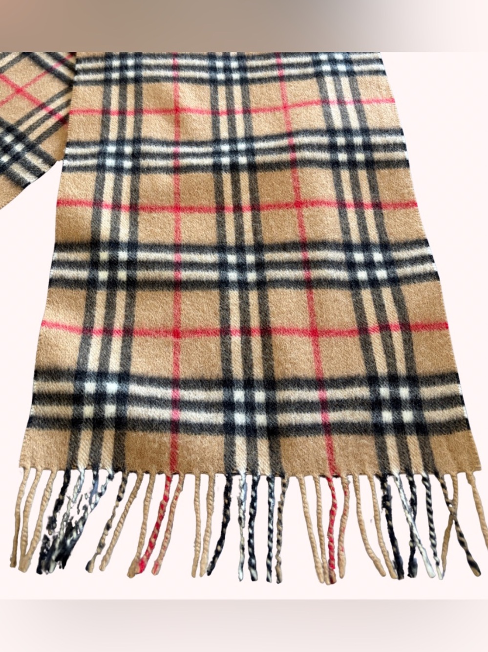 Vintage Burberry Cashmere Nova Check 100% Scarf Made in England Camel - Picture 5 of 8